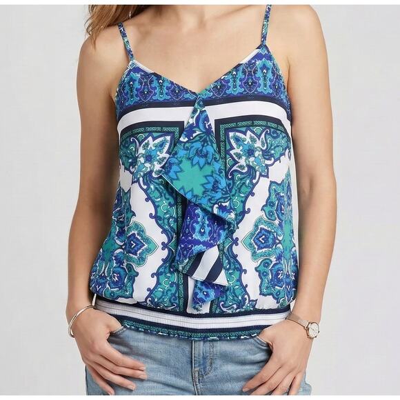 Lane Bryant Tops - Lane Bryant Womens 14 16 Cami Top Blue Green Black Floral Strappy Polyester